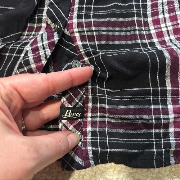 Bass Women’s plaid button up belted Shirt Dress Size Medium Black White Burgundy - Picture 8 of 10
